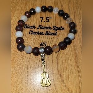 Agate/Chicken Blood w/ Guitar Charm Bracelet